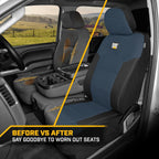 Caterpillar Car Truck Seat Covers for Front Seats Set - Black and Blue Automotive Seat Covers Bundle with Air Freshener - Yupbizauto
