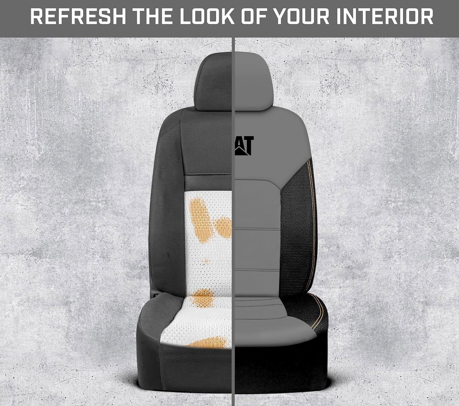 Caterpillar Black & Grey Faux Leather Front Seat Covers for Cars & Trucks - Durable Automotive Seat Cover Set with Bonus Air Freshener - Stylish Protection for Your Vehicle's Interior - Yupbizauto