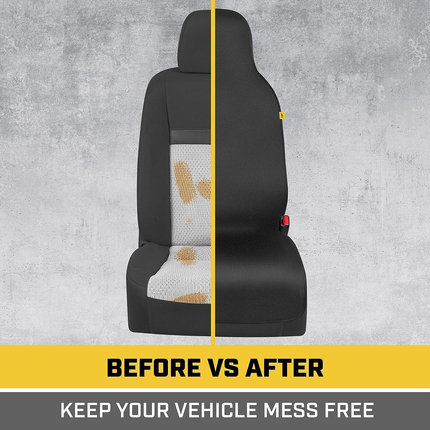 Caterpillar Waterproof Automotive Seat Cover for Cars Trucks and SUVs, 1 Piece Bundle Pack – Durable Neoprene Seat Protector for Front Seats, Black Car Seat Cover with Black Trim - Yupbizauto