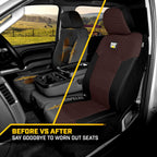 Caterpillar Car Truck Seat Covers for Front Seats Set - Black and Dark Brown Automotive Seat Covers Bundle with Air Freshener - Yupbizauto