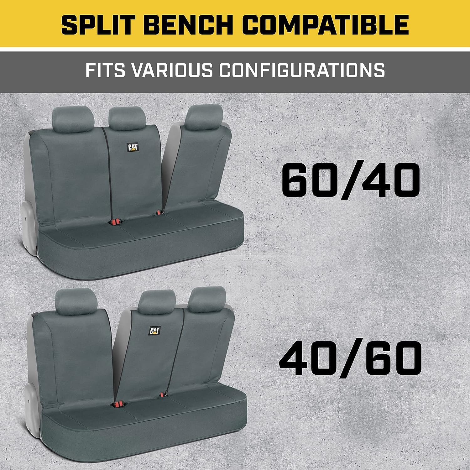 Caterpillar Universal Rear Bench Seat Cover Grey Bundle - Water-Resistant, Heavy-Duty Car, Truck, SUV Protector - Durable, Easy Install, Perfect for Pets, Work, Travel - Fits Most Vehicles - Yupbizauto