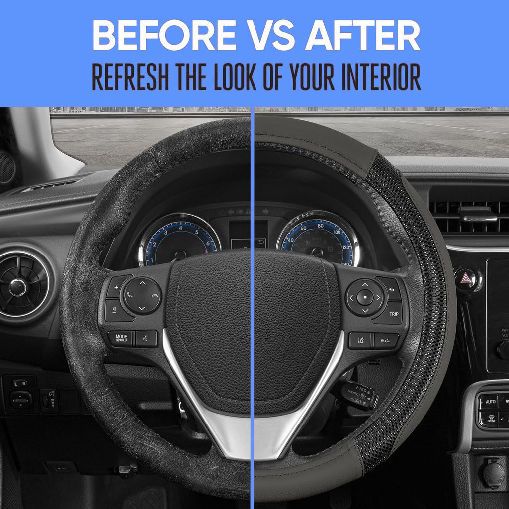 Yupbizauto Faux Leather Steering Wheel Cover with Air Freshener Set