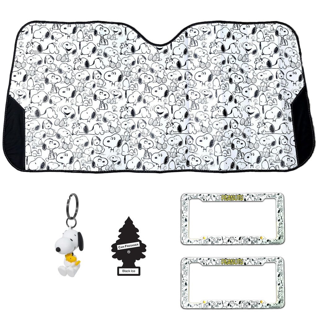 Official Peanuts Snoopy Expression 5-Piece Car Set – Sunshade & Frames