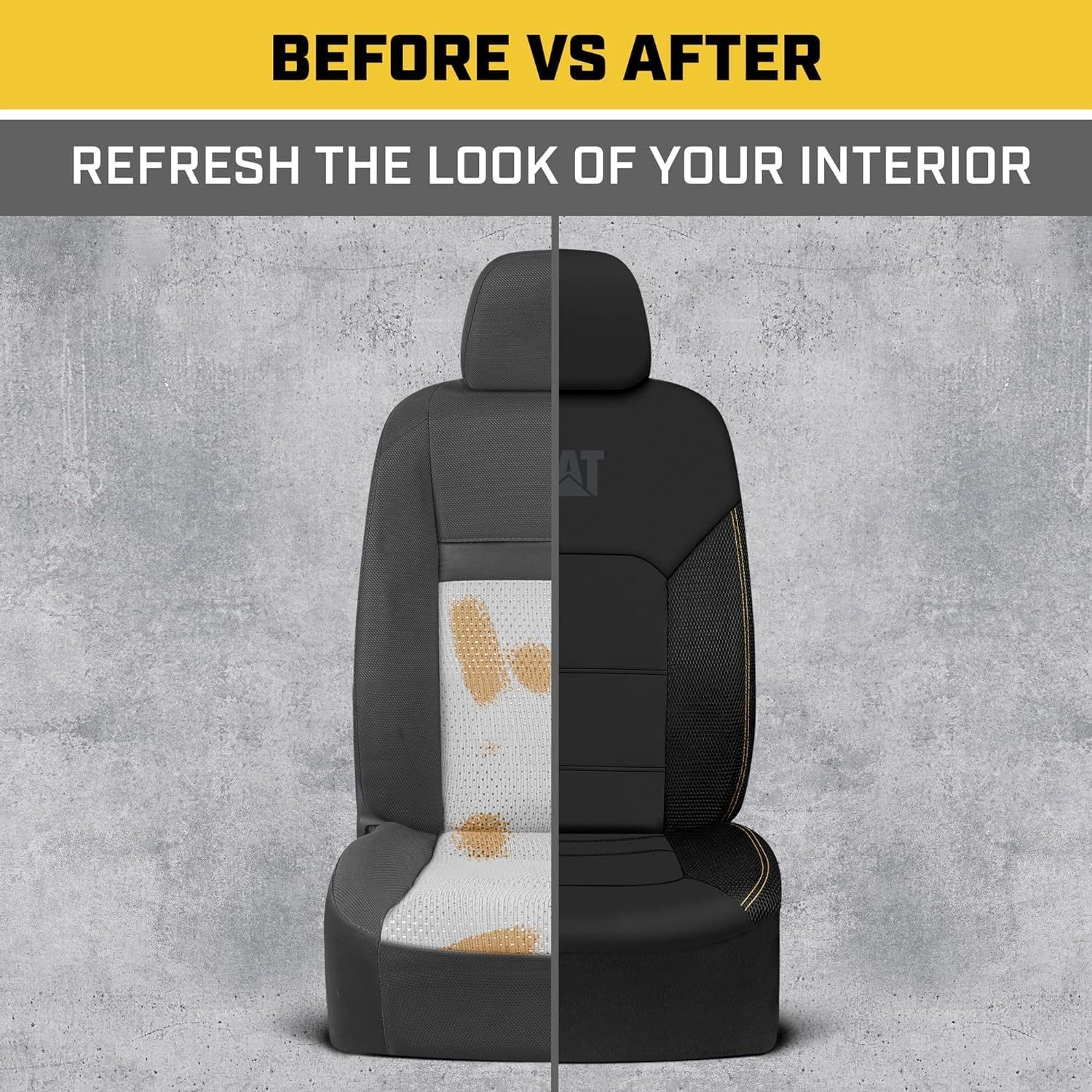 Pair of Caterpillar Black Faux Leather Front Seat Covers for Cars & Trucks - Durable Automotive Seat Cover Set with Bonus Air Freshener - Stylish Protection for Your Vehicle's Interior - Yupbizauto