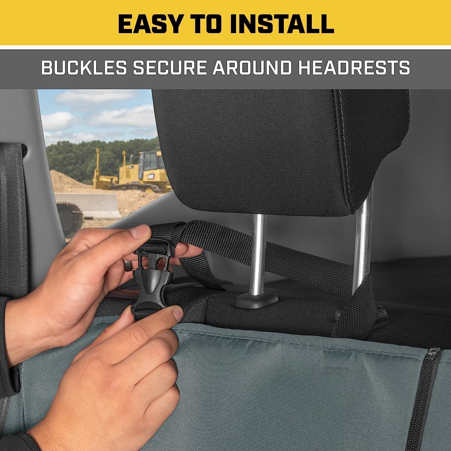 Caterpillar Universal Rear Bench Seat Cover Grey Bundle - Water-Resistant, Heavy-Duty Car, Truck, SUV Protector - Durable, Easy Install, Perfect for Pets, Work, Travel - Fits Most Vehicles - Yupbizauto