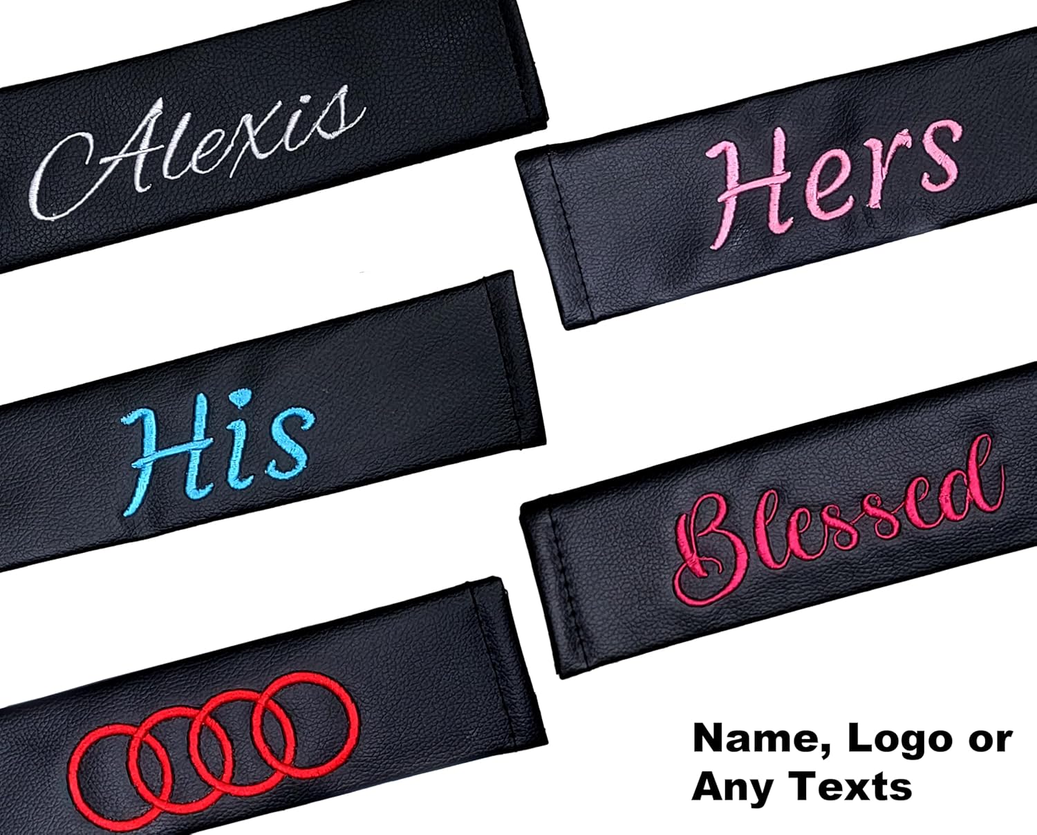 Personalized Custom Made Faux Leather Embroidered Seat Belt Cover Pad for Car, Truck, SUV – Soft & Comfortable Strap Protector Made in USA - Yupbizauto