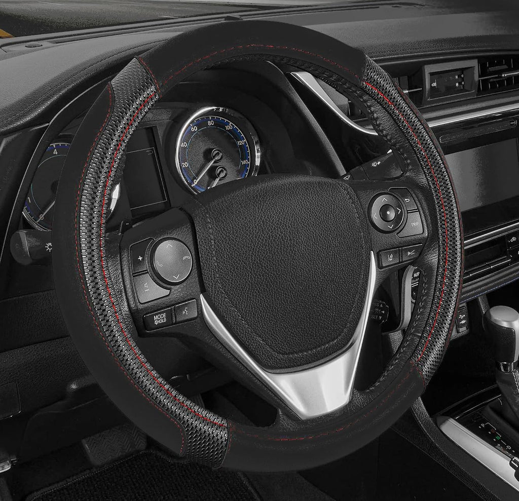 Yupbizauto Faux Leather Steering Wheel Cover with Air Freshener Set