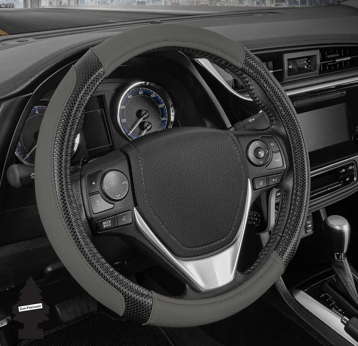 Yupbizauto Faux Leather Steering Wheel Cover with Air Freshener Set