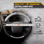 Extra Large 18in Steering Wheel Cover Black Silver Truck RV Air Bundle