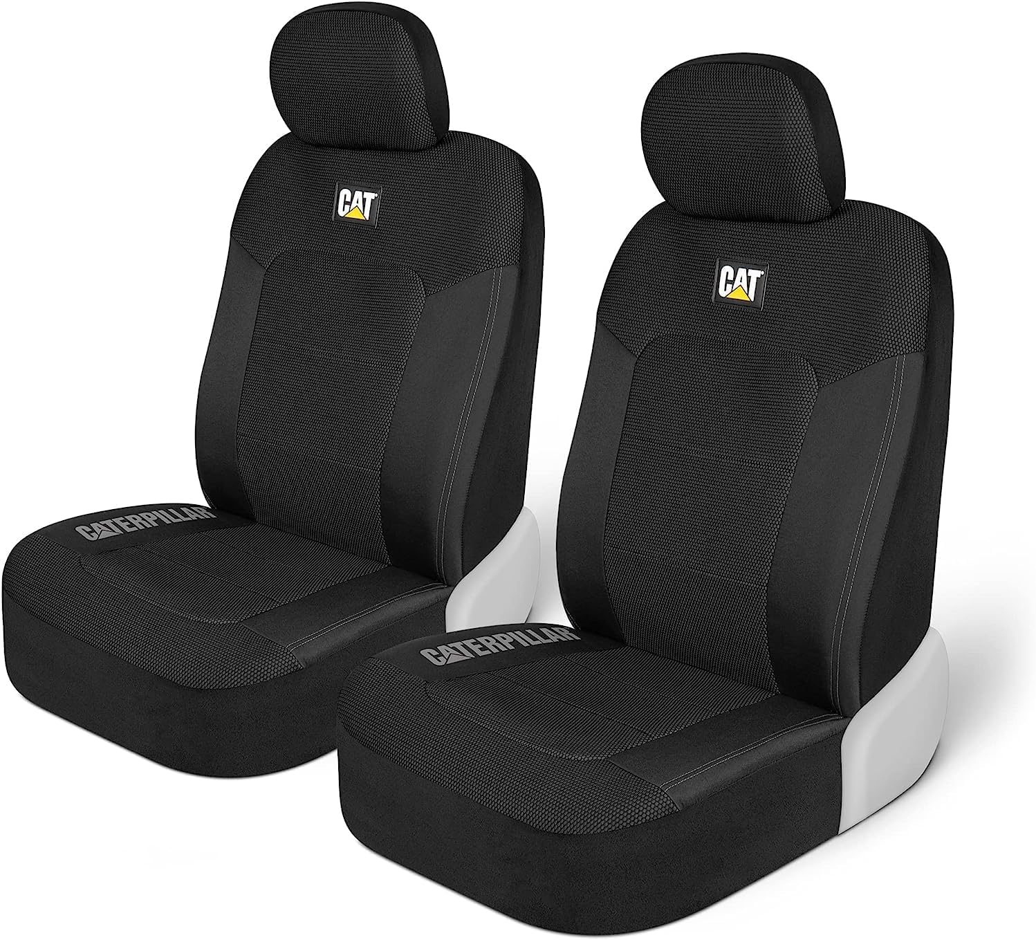 Caterpillar Car Truck Seat Covers for Front Seats Set - Black Automotive Seat Covers Bundle with Air Freshener - Yupbizauto