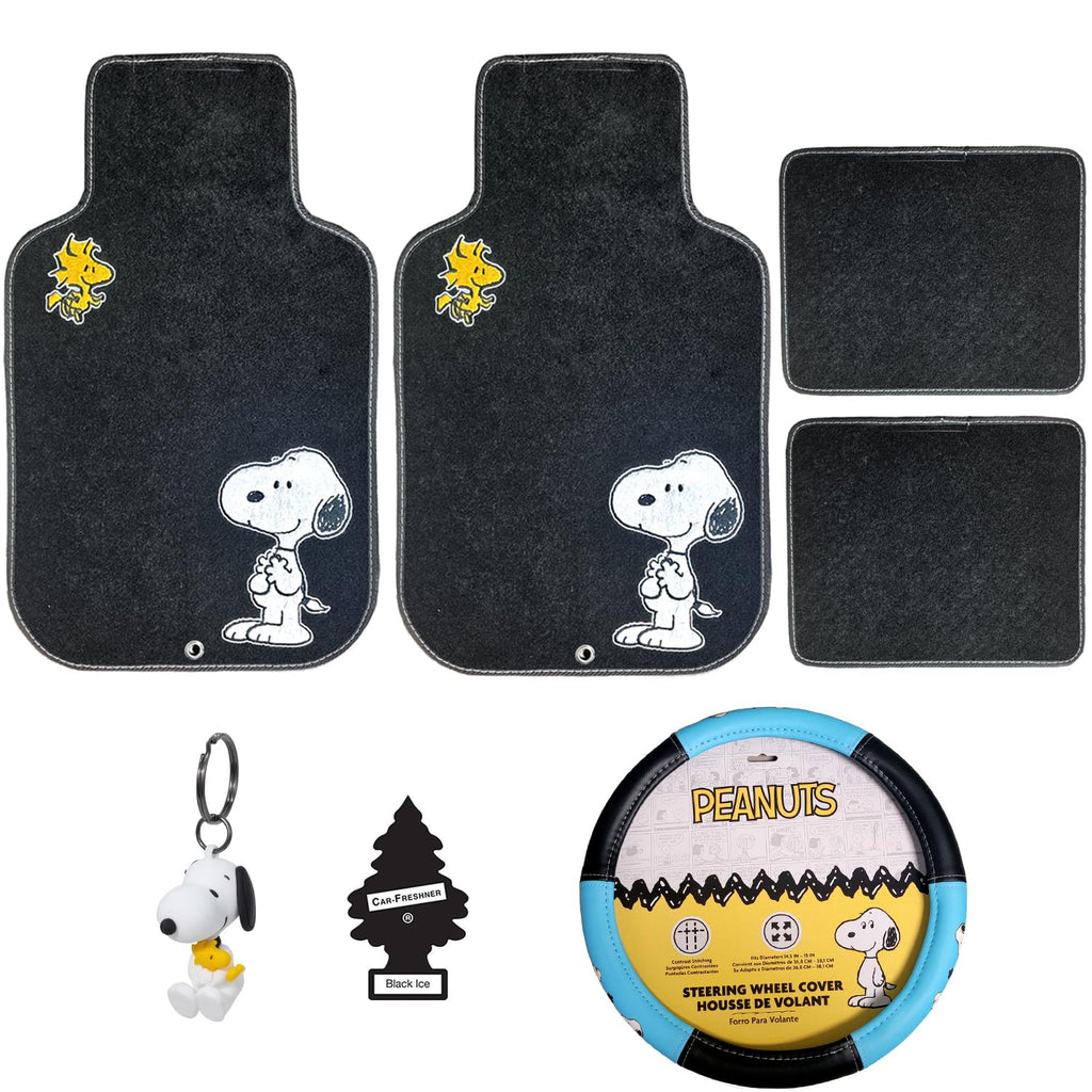 Official Peanuts Snoopy 8-Piece Car Set – Mats, Sunshade & Wheel Cover