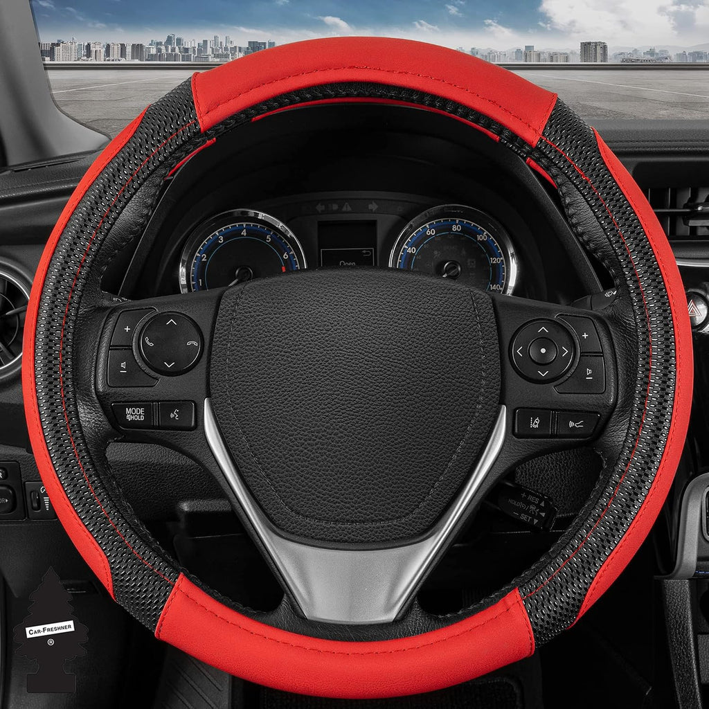 Yupbizauto Faux Leather Steering Wheel Cover with Air Freshener Set