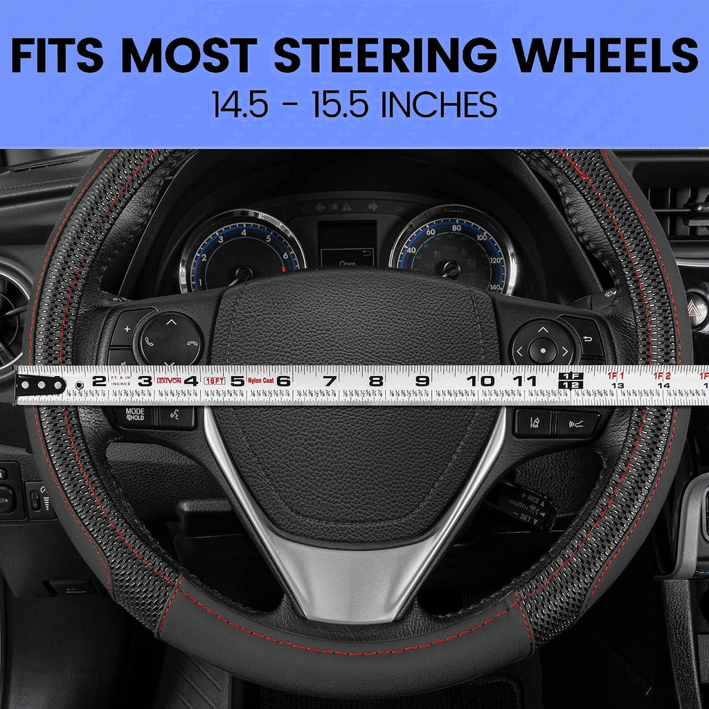 Yupbizauto Faux Leather Steering Wheel Cover with Air Freshener Set
