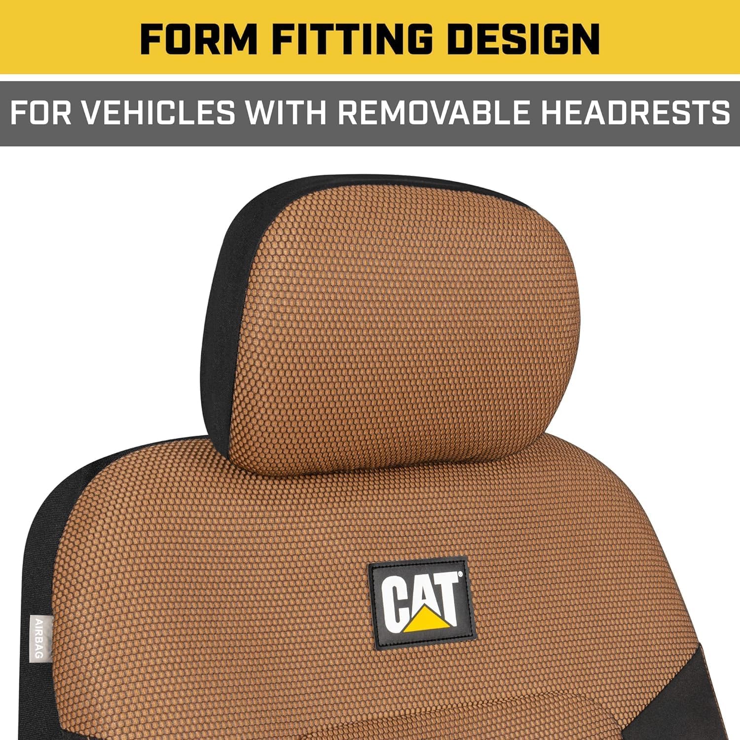 Caterpillar Car Truck Seat Covers for Front Seats Set - Black and Beige Automotive Seat Covers Bundle with Air Freshener - Yupbizauto