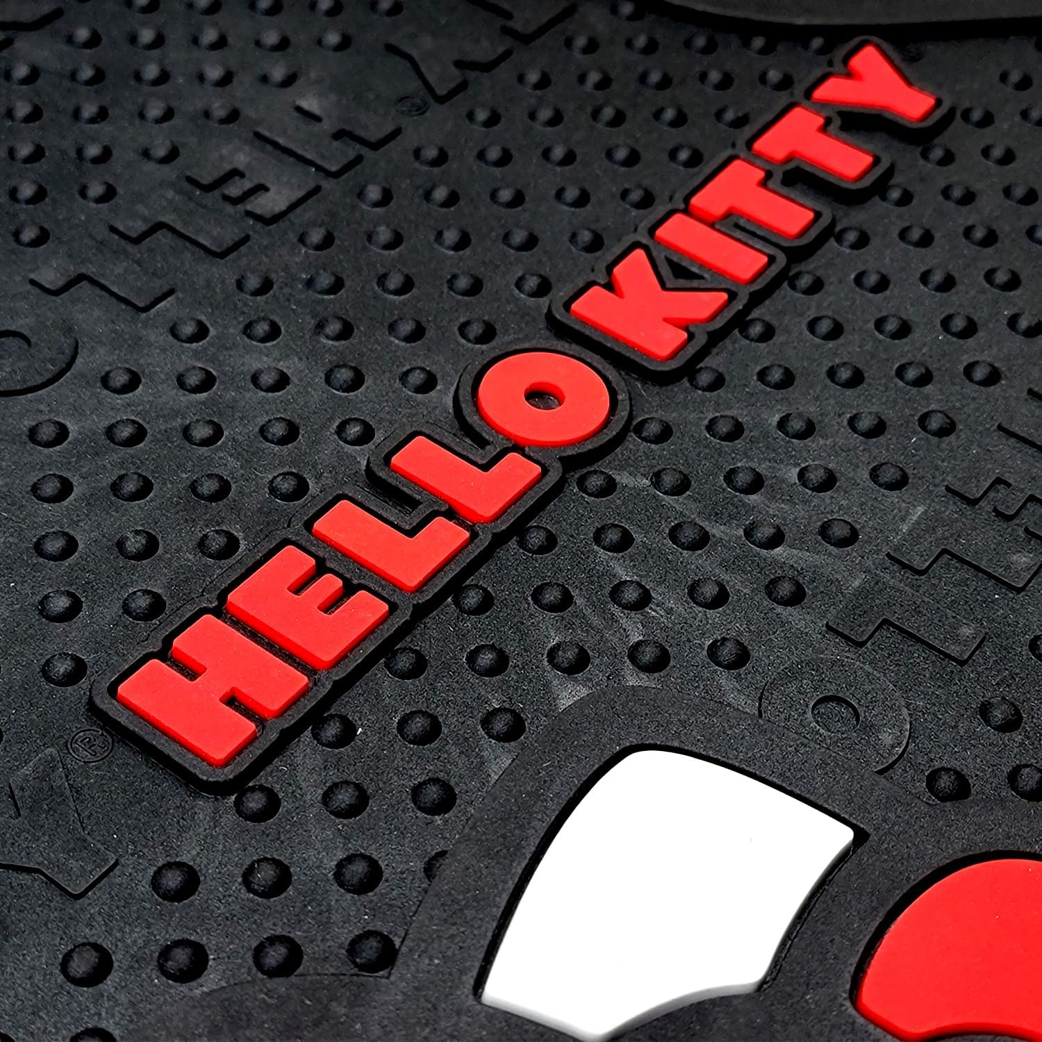 Hello Kitty Core Design Hot Pink Sanrio Front & Rear Car Truck SUV Seat Rubber Floor Mats and Steering Wheel Cover Bundle Set -6 PC - Yupbizauto