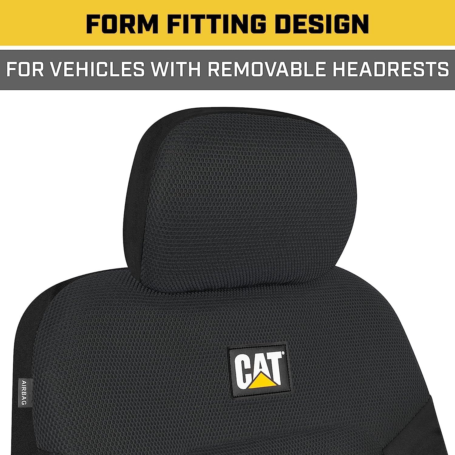 Caterpillar Car Truck Seat Covers for Front Seats Set - Black Automotive Seat Covers Bundle with Air Freshener - Yupbizauto