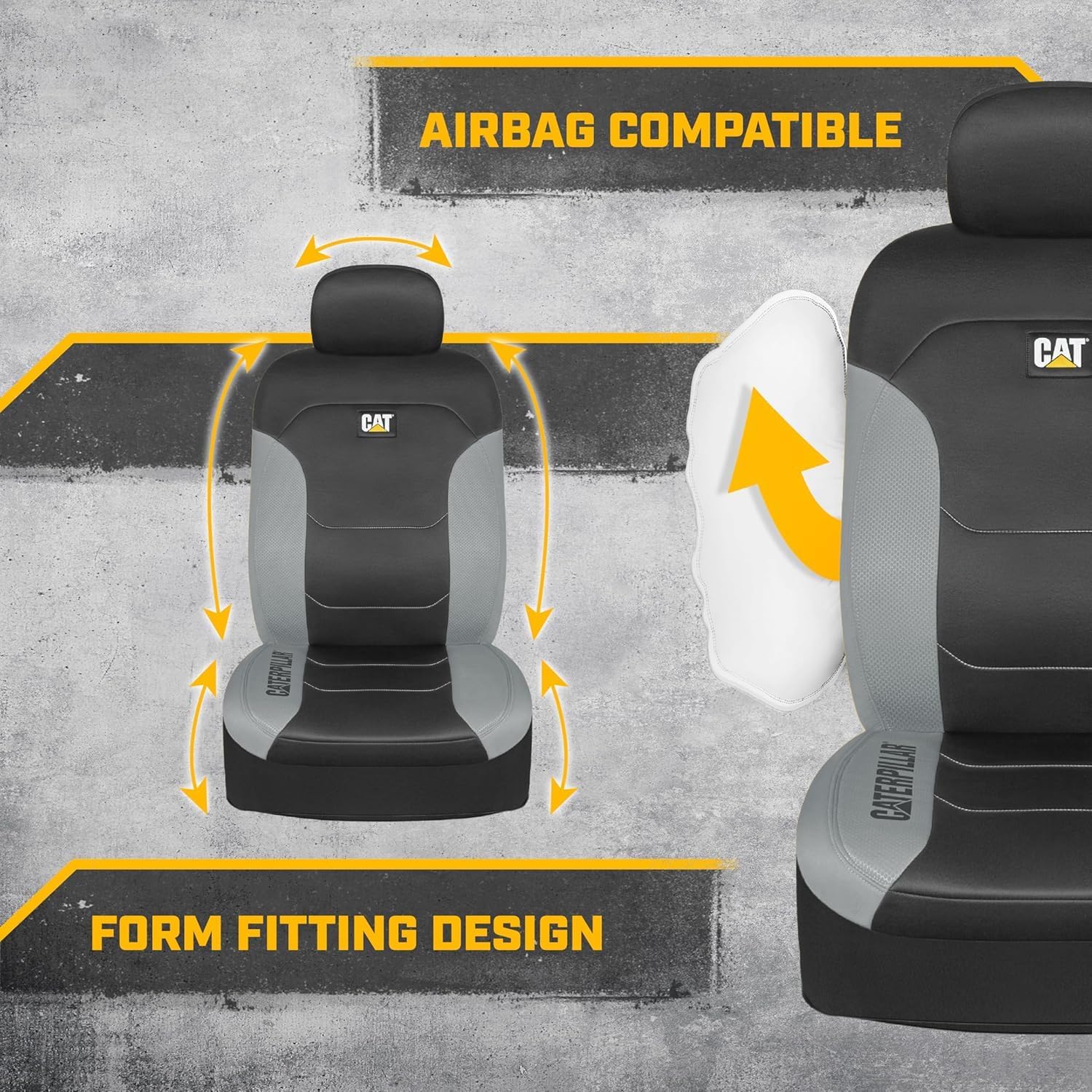 Caterpillar Car Truck Seat Covers for Front Seat Bundle Set Black Grey 2274 - Yupbizauto