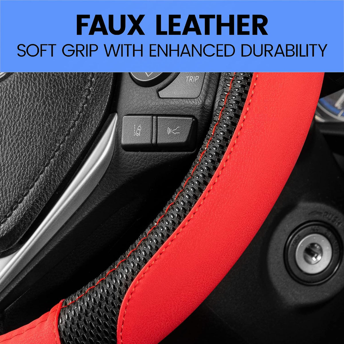 Yupbizauto Faux Leather Steering Wheel Cover with Air Freshener Set