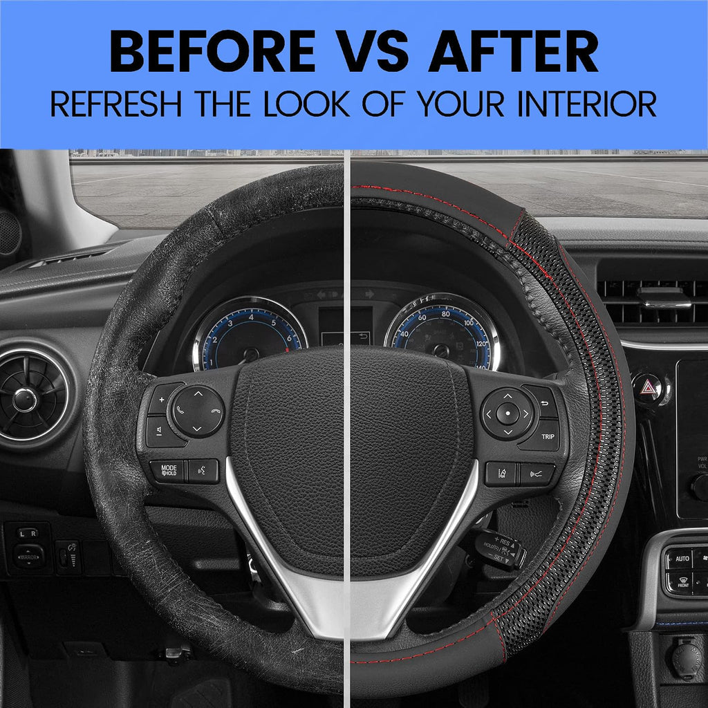 Yupbizauto Faux Leather Steering Wheel Cover with Air Freshener Set