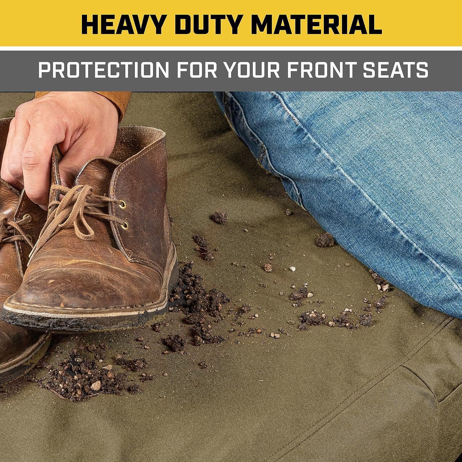 Caterpillar Custom Fit Front Beige Bench Seat Cover with Utility Pockets for Ford F250 / F350 / F450 / F550 (1999-2007) - Durable Beige Oxford Super Duty Interior Truck Seat Cover Bundle - Yupbizauto