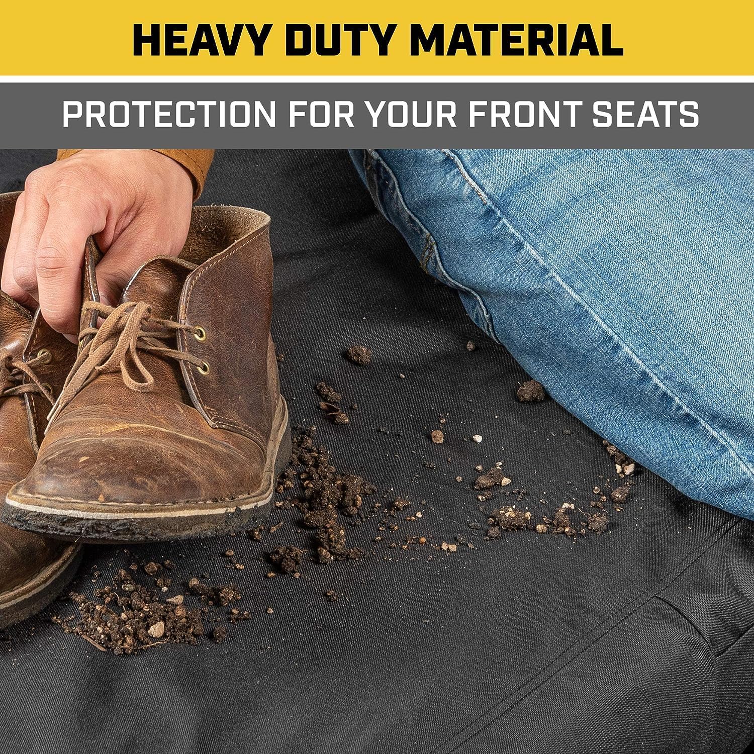 Caterpillar Custom Fit Front Black Bench Seat Cover with Utility Pockets for Ford F250 / F350 / F450 / F550 (1999-2007) - Durable Grey Oxford Super Duty Interior Truck Seat Cover Bundle - Yupbizauto