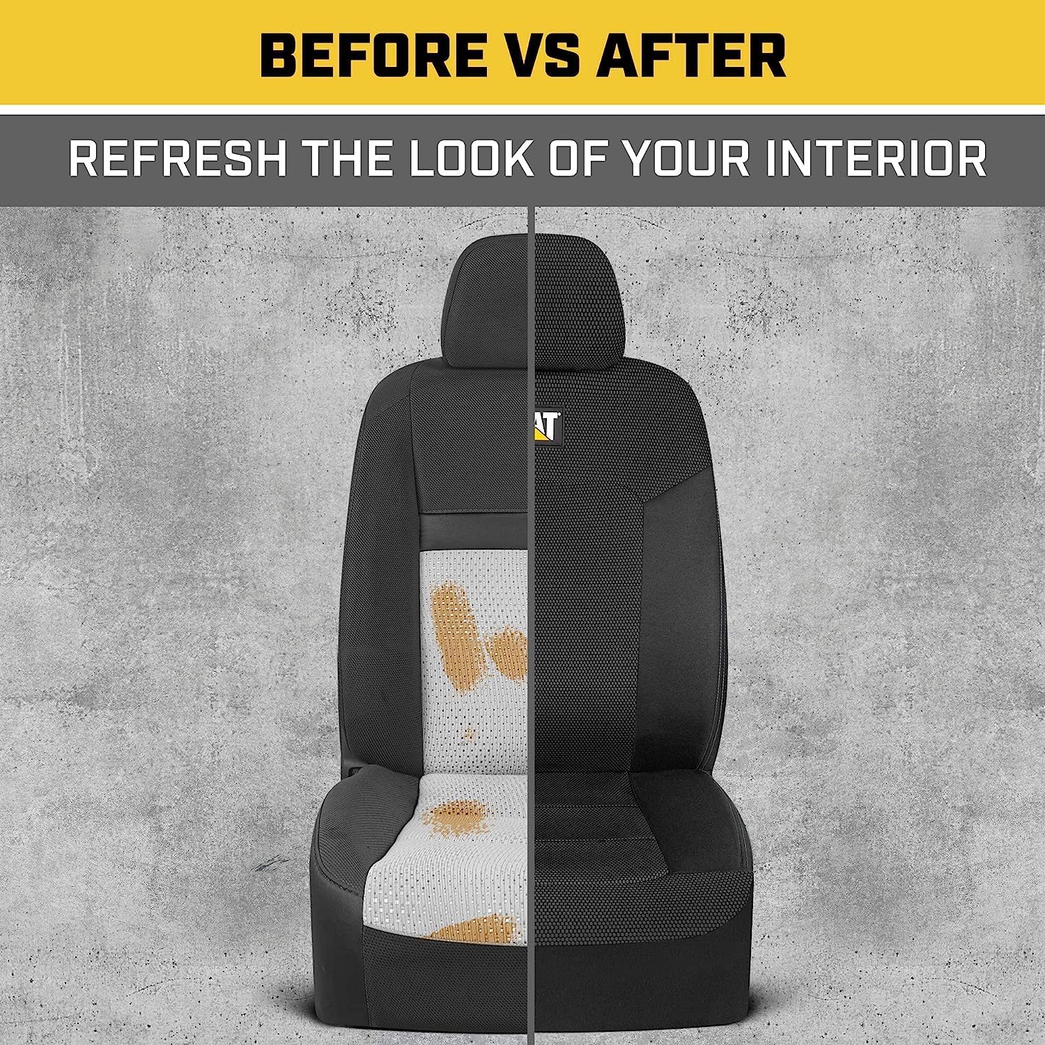 Caterpillar Car Truck Seat Covers for Front Seats Set - Black Automotive Seat Covers Bundle with Air Freshener - Yupbizauto