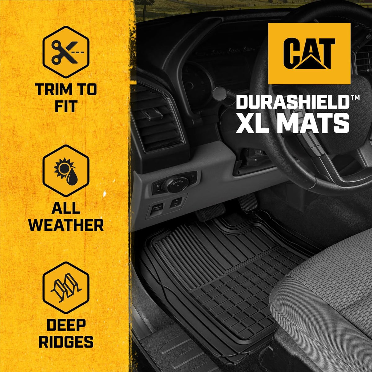 Caterpillar Heavy Duty 2-Piece Black Rubber Floor Mats with Air Freshener