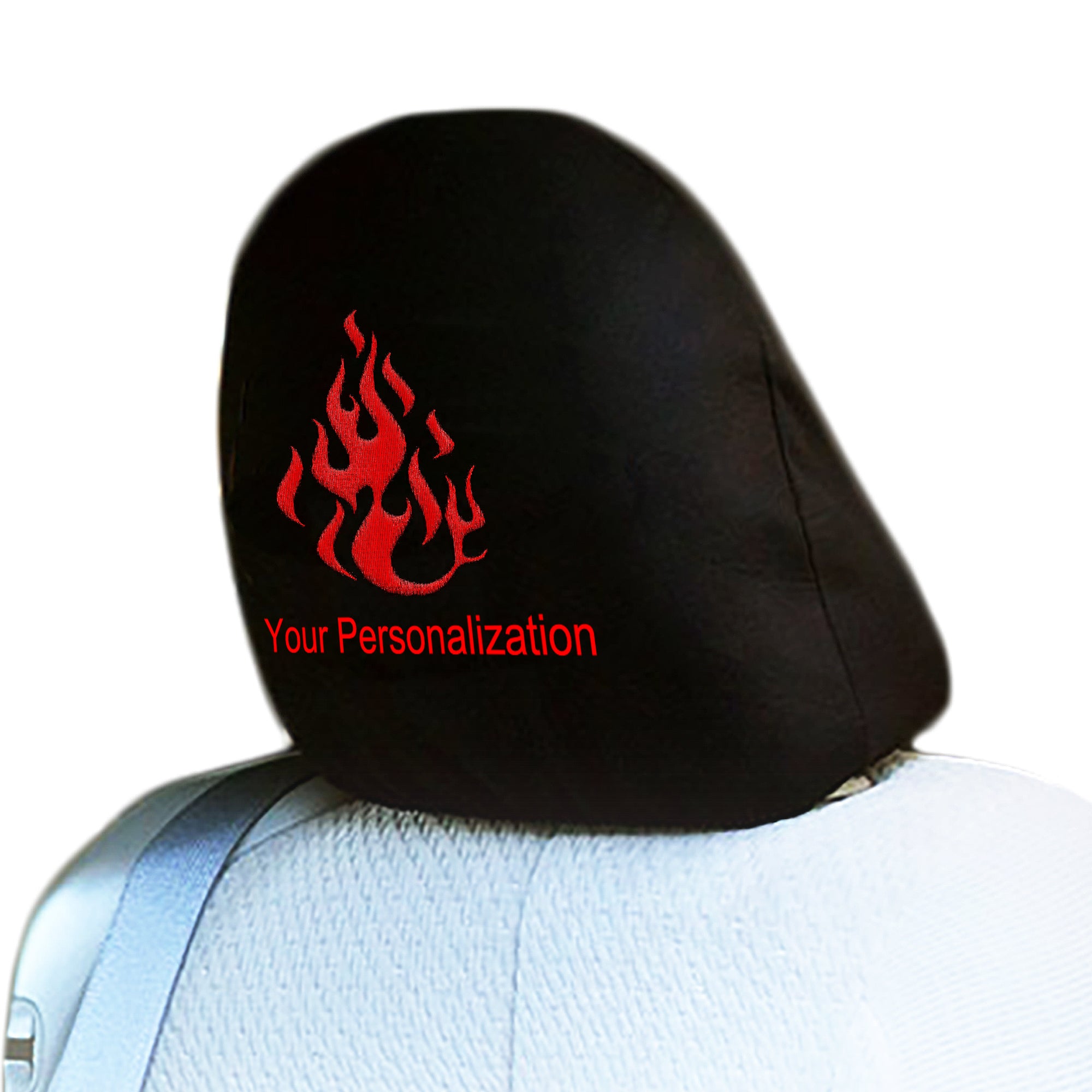 YupbizAuto Personalized Embroidery Red Flame Logo Auto Truck SUV Car Seat Headrest Cover Accessory 1 Piece - Yupbizauto