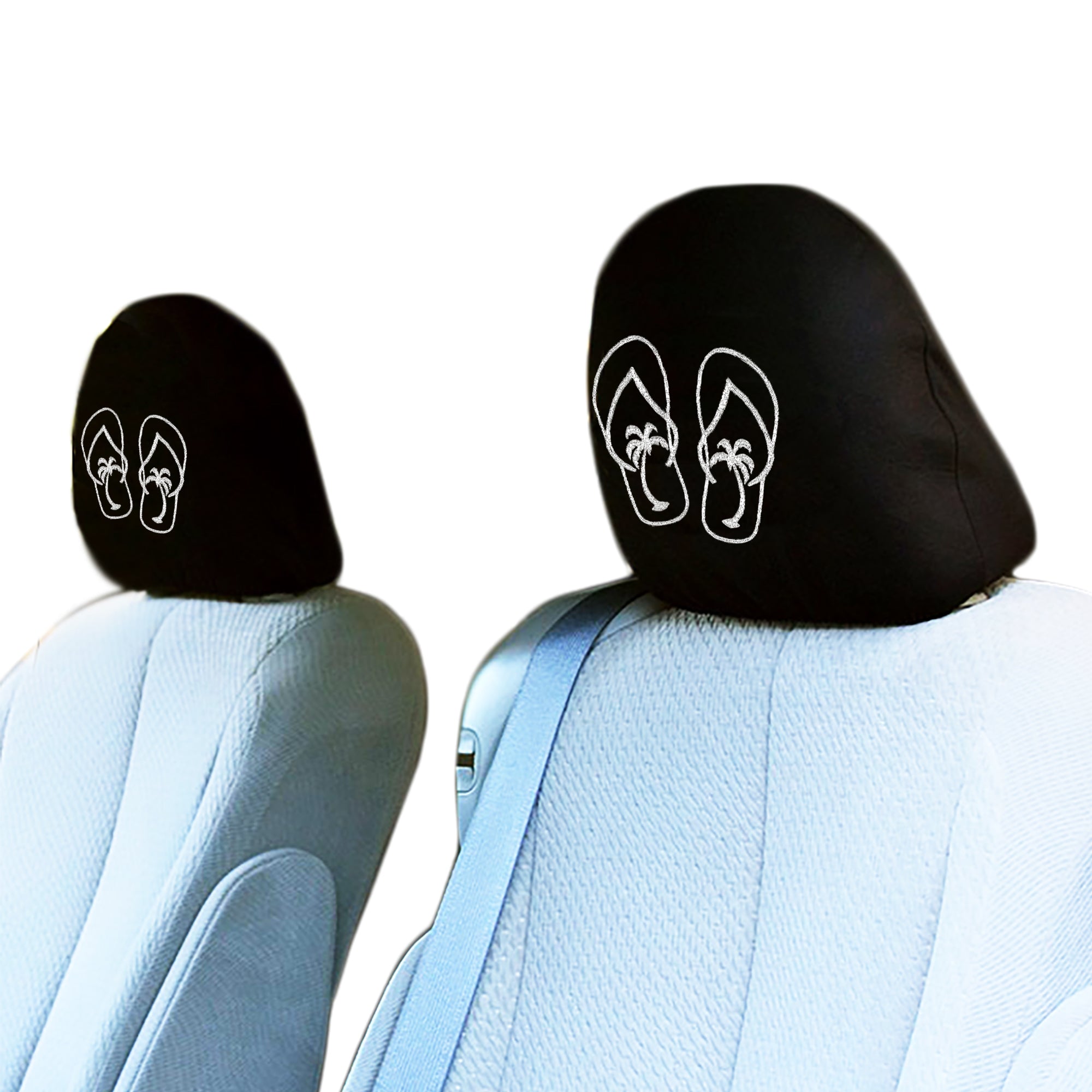 Pair of Embroidery Flip Flops Design Car Truck Seat Headrest Covers - Yupbizauto