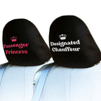 Pair of Embroidery Designate Chauffeur and Passenger Princess Design Car Truck Seat Headrest Covers - Yupbizauto
