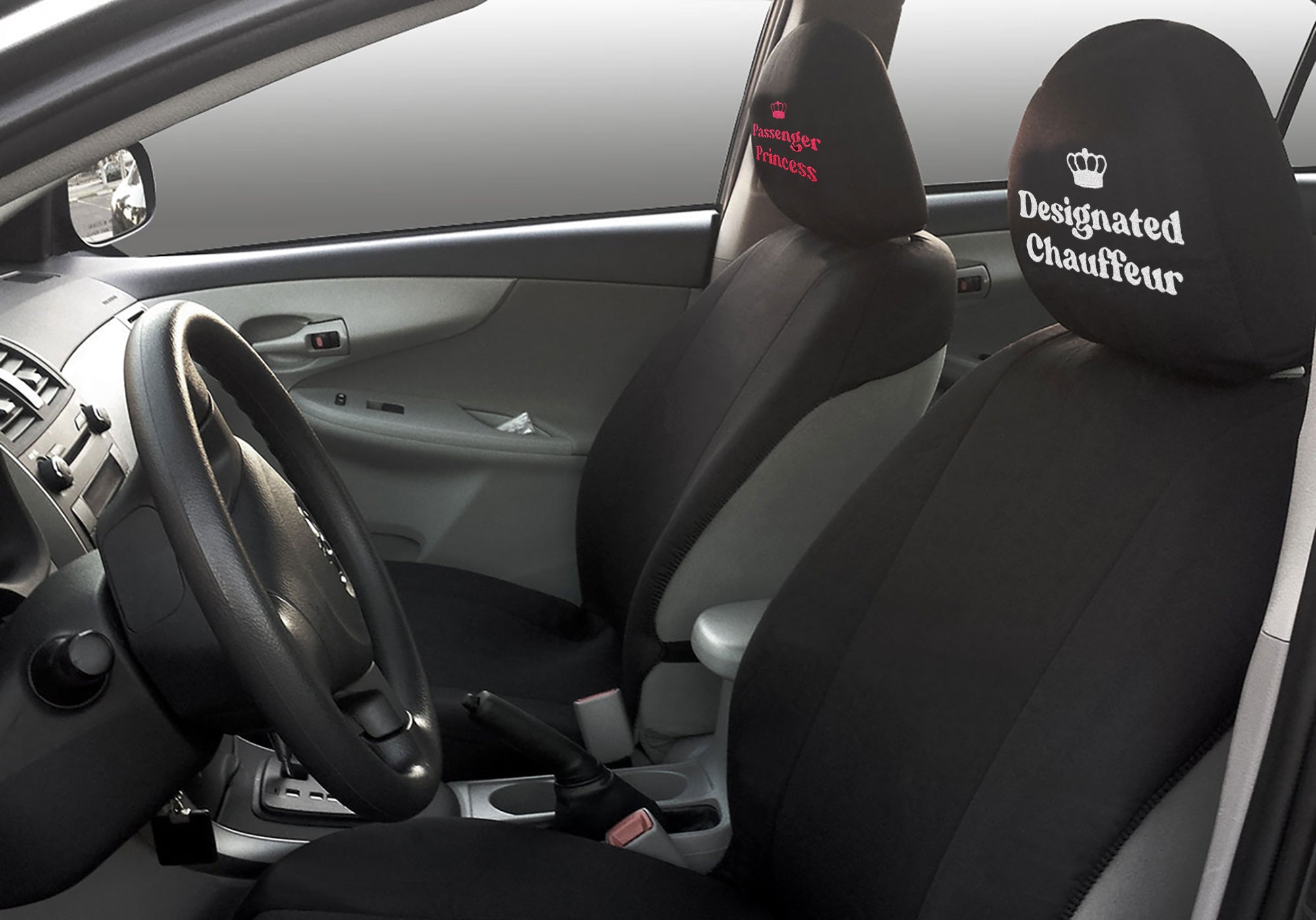 Pair of Embroidery Designate Chauffeur and Passenger Princess Design Car Truck Seat Headrest Covers - Yupbizauto