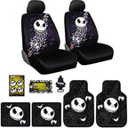 Yupbizauto 9 Pieces Nightmare Before Christmas Jack Skellington Car Truck SUV Seat Covers Rubber Front and Rear Floor Mat Set with Little Tree Air Freshener Bundle Set - Yupbizauto