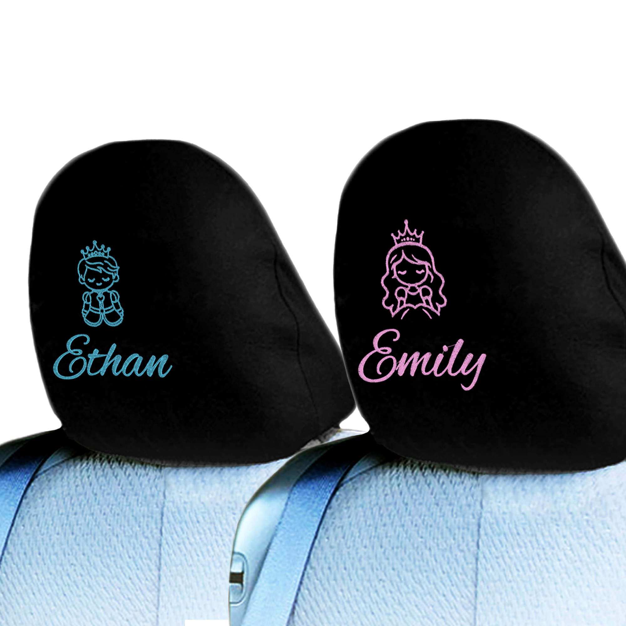 Personalized Prince & Princess Headrest Covers – 2 Pack