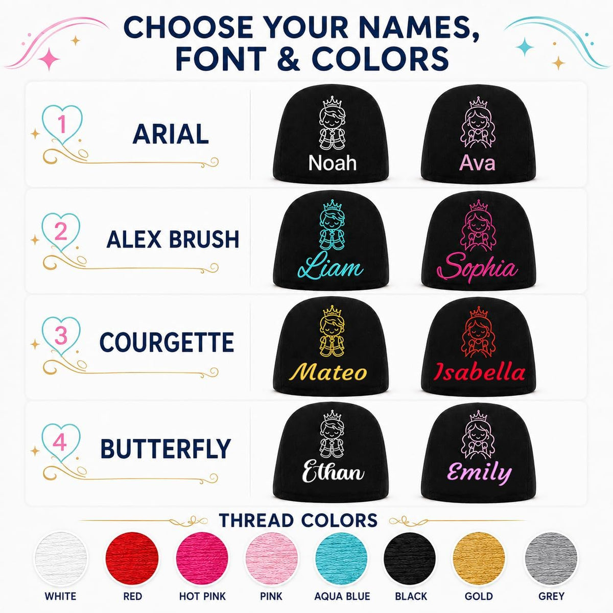 Personalized Prince & Princess Headrest Covers – 2 Pack