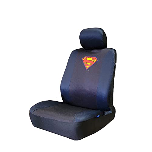 Pair DC Comic Superman Logo Car Seat Covers Shoulder Pads Set from BDK Bundle with Air Freshener - Yupbizauto