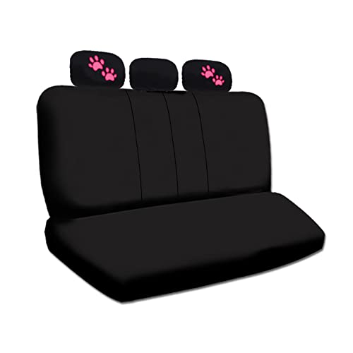 YupbizAuto 2 Tone Black and Pink with Pink Paws Logo Front and Rear Fabric Car Seat Covers Support 50/50, 60/40 Rear Split Seat for Women Universal Size - Yupbizauto