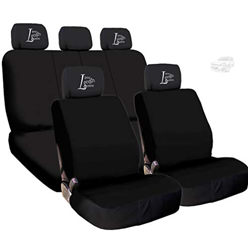 New Black Flat Cloth Universal Fit Car Truck SUV Seat Covers With Embroidery Logo Headrest Covers Support 60/40 Split Seats (Live Laugh Love) - Yupbizauto
