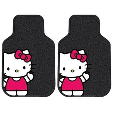 U.A.A. INC. Hello Kitty Core Sanrio 2pc Front Black Rubber Universal Car Truck Floor Mats Set - Yupbizauto