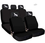 New Black Flat Cloth Universal Fit Car Seat Covers With Embroidery Logo Headrest Covers Support 60/40 Split Seats (Unicorn) - Yupbizauto