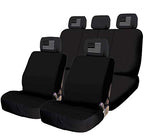 New Black Flat Cloth Universal Fit Car Seat Covers with Large American Flag Logo Headrest Covers Support 60/40 Split Seats - Yupbizauto
