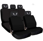 New Black Flat Cloth Universal Fit Car Seat Covers With Embroidery Logo Headrest Covers Support 60/40 Split Seats (Wing) - Yupbizauto