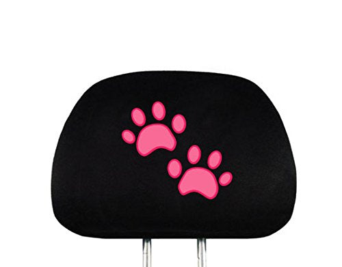 Yupbizauto 2 Tone Black and Pink Polyester Cloth with Pink Paws Logo Front and Rear Car Seat Covers with 4 Black Color Carpet Floor Mats Set Support 50/50, 60/40 Rear Split Seat for Women Universal Size - Yupbizauto