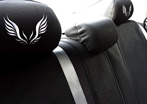 New Black Flat Cloth Universal Fit Car Seat Covers With Embroidery Logo Headrest Covers Support 60/40 Split Seats (Wing) - Yupbizauto