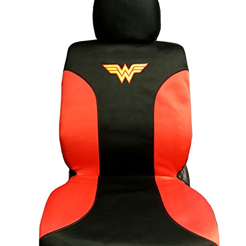 Pair of New DC Comic Wonder Woman Sideless Neoprene Waterproof Car Seat Covers with Air Freshener - Yupbizauto