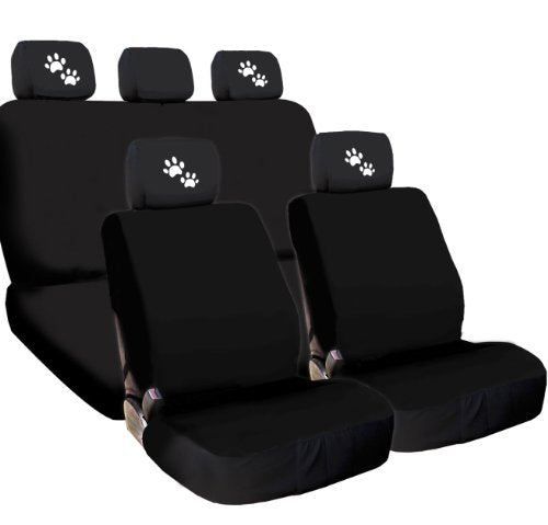 Yupbizauto New Black Flat Cloth  Auto Car Truck Seat Covers with Embroidery White Paws Logo Headrest Covers Universal Size - Yupbizauto