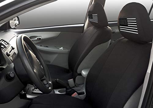 New Black Flat Cloth Universal Fit Car Seat Covers with Large American Flag Logo Headrest Covers Support 60/40 Split Seats - Yupbizauto