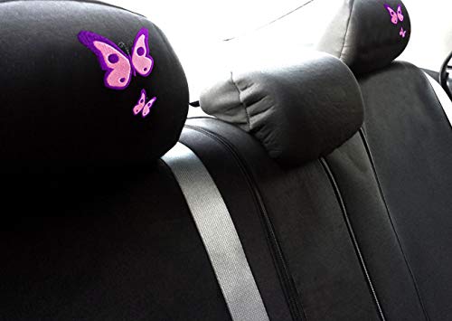 YupbizAuto Black Color Fabric Embroidery Butterfly Logo Universal Auto Car Truck Seat Covers Full Set For Women - Yupbizauto