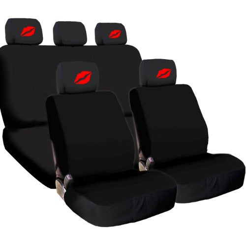 Yupbizauto 4X Kiss Lips Logo Accessories Headrest w/Black Cloth Car Seat Covers - Yupbizauto