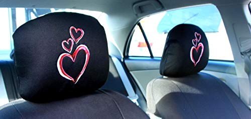 Yupbizauto New Large Embroidery Pink Heart Flat Cloth Car Truck Front Rear Seat Covers Set for Women Universal Size - Yupbizauto