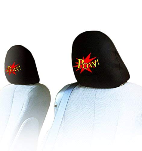 Deluxe BDK Batman Car Seat Covers with 2 Classic POW! Logo Headrest Covers Bundled Gift Set - Yupbizauto